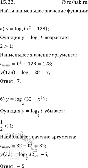  15.22    :)	 = log2(2 + 128);	                                       )		=	log3(x2	-	4	+	13);)y=log1/2(32-x2)                   ...